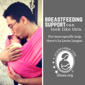 Breastfeeding support looks like this: dad babywearing 